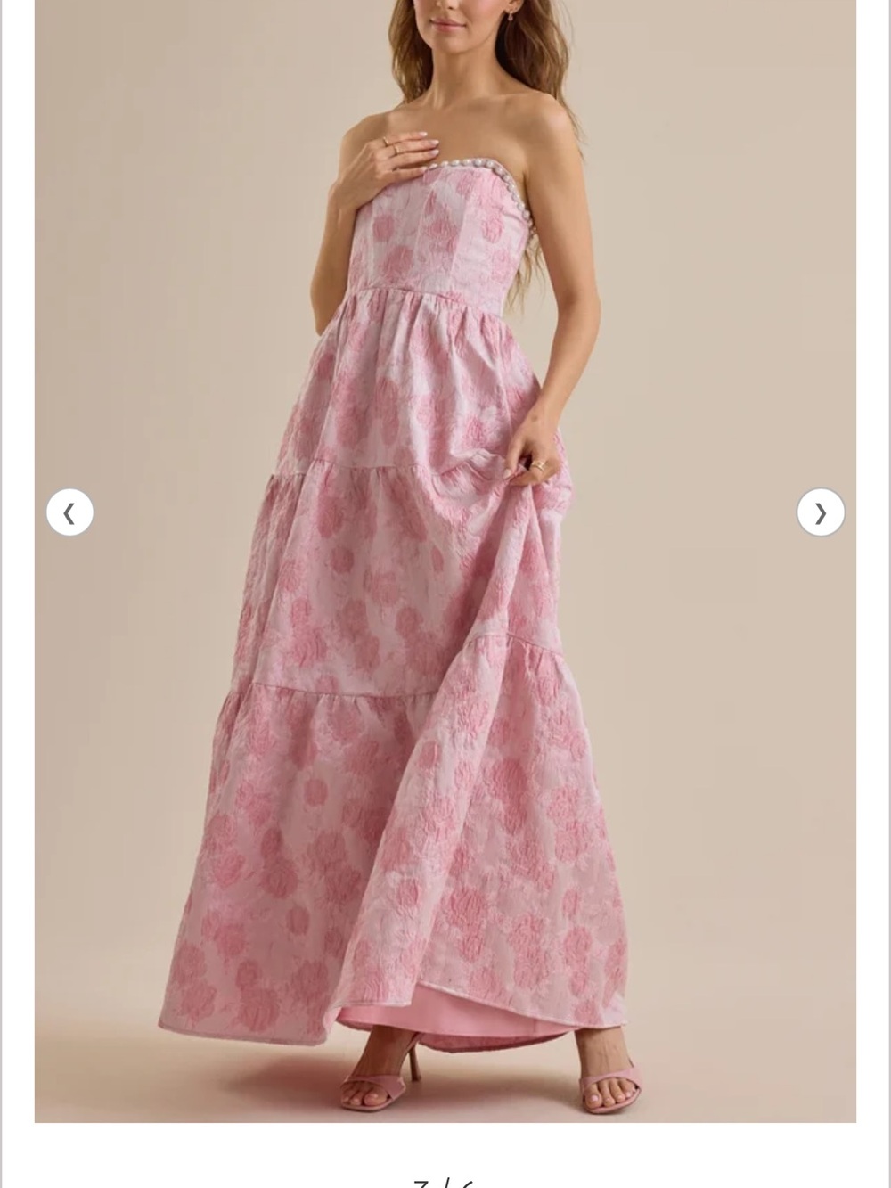 Altar'd State Pink Strapless Tiered Floral Jacquard Maxi Dress